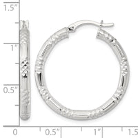 SS Polished D/C Textured 30x3.25mm Round Hoop Earrings