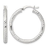SS Polished D/C Textured 30x3.25mm Round Hoop Earrings