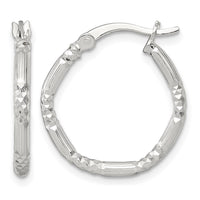 SS Polished D/C Textured 20x2.25mm Round Hoop Earrings