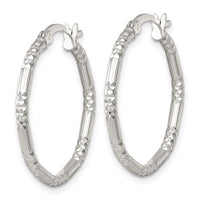 SS Polished D/C Textured 25x2.25mm Round Hoop Earrings