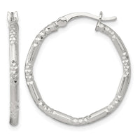 SS Polished D/C Textured 25x2.25mm Round Hoop Earrings