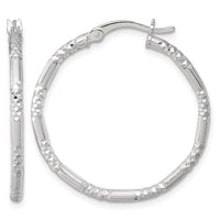 SS Polished D/C Textured 30x2.25mm Round Hoop Earrings