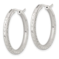 Sterling Silver Laser/Dia-cut 30x3.25mm Hidden Catch Round Hoop Earrings