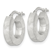 Sterling Silver Polished Brushed Textured Square Tube Hoop Earrings