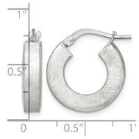 Sterling Silver Polished Brushed Textured Square Tube Hoop Earrings