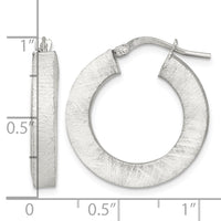 Sterling Silver Polished Brushed Textured Square Tube Hoop Earrings