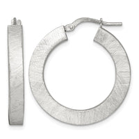 Sterling Silver Polished Brushed Textured Square Tube Hoop Earrings