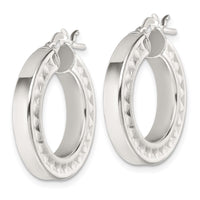 Sterling Silver Polished and Textured Hoop Earrings