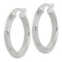 SS Textured 30x4.0mm Knife Edge Greek Key Round Hoop Earrings