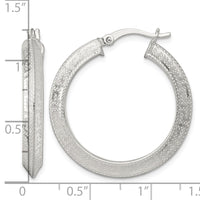 SS Textured 30x4.0mm Knife Edge Greek Key Round Hoop Earrings