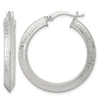 SS Textured 30x4.0mm Knife Edge Greek Key Round Hoop Earrings