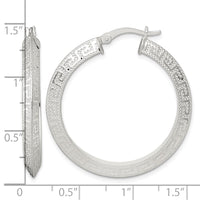 SS Textured 35x4.0mm Knife Edge Greek Key Round Hoop Earrings