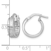 Sterling Silver RH-plated  Polished Textured Greek Key Hoop Earrings