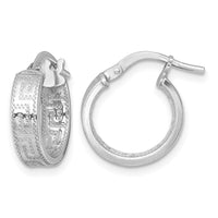 Sterling Silver RH-plated  Polished Textured Greek Key Hoop Earrings
