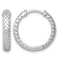 Sterling Silver RH-pltd Polished Braided Hinged Round Hoop Earrings