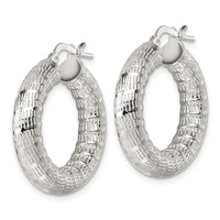 Sterling Silver Polished and Textured Hoop Earrings