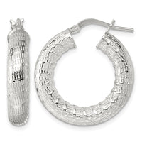 Sterling Silver Polished and Textured Hoop Earrings