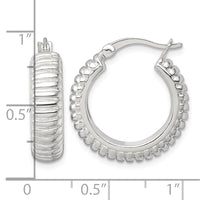 Sterling Silver Polished and Grooved 21x6mm Round Hoop Earrings