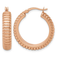 SS Rose-tone Polished and Grooved 26x6mm Round Hoop Earrings