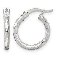 Sterling Silver Polished Diamond-cut 2.0mm Round Hoop Earrings