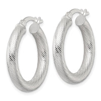 Sterling Silver Polished and Textured 4.0mm Round Hoop Earrings