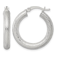 Sterling Silver Polished and Textured 4.0mm Round Hoop Earrings