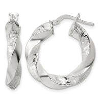 Sterling Silver Polished Greek Key 5mm Twisted Hoop Earrings