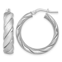 Sterling Silver Polished Rhodium-plated Brushed/Textured Hoop Earrings