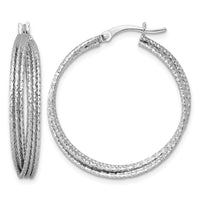 SS RH-plated Textured 31.0mm Crisscross Round Hoop Earrings