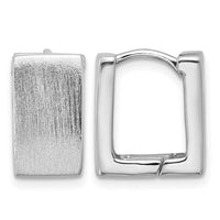 Sterling Silver Rhodium-plated Brushed Square Hinged Hoop Earrings
