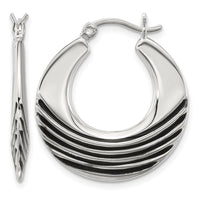 Sterling Silver Polished with Black Enamel Round Hoop Earrings