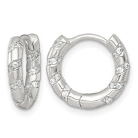 Sterling Silver Polished CZ Hinged Round Hoop Earrings
