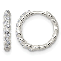 Sterling Silver Polished and Twisted 2.2mm CZ Hinged Round Hoop Earrings