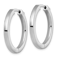 SS Rhod-plated Polish 3x28mm Hinged Square Tube w/Safety Lock Hoop Earrings