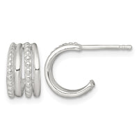Sterling Silver Polished and Beaded Post C-Hoop Earrings