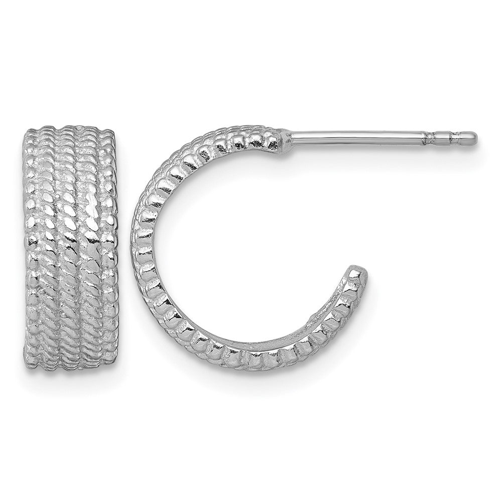 Sterling Silver Rhodium-plated Polished And Textured Post Hoop Earrings