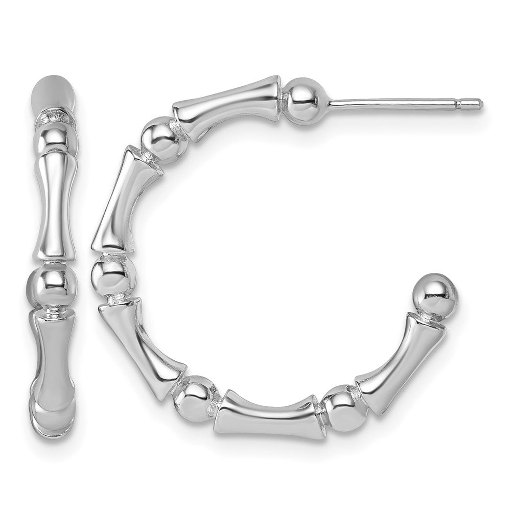 Sterling Silver Rhodium-plated Polished Patterned Post Hoop Earrings