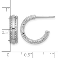 Sterling Silver Rhodium-plated Grooved J-Hoop Post Earrings