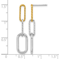 Sterling Silver Rhodium and Gold-plated 3 Link Dangle Earrings
