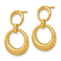 SS Gold-tone Polished and Grooved Double Circle Post Dangle Earrings