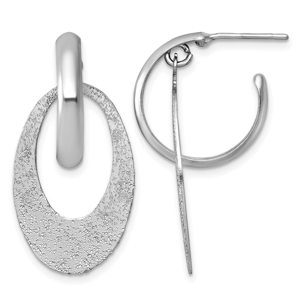Sterling Silver RH-plated Polished Brushed Dangle Post Hoop Earrings