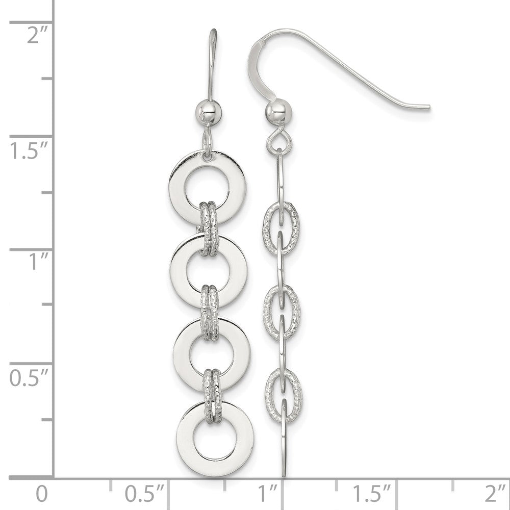 Sterling Silver Polished and Textured Circle Dangle Earrings