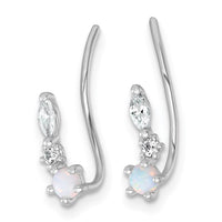 Sterling Silver Rhodium-plated Polished CZ and Cr. Opal Ear Climbers
