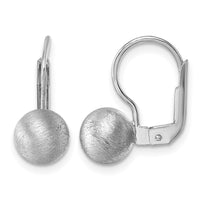Sterling Silver Rh-plated Scratch Finish Ball Leverback Earrings