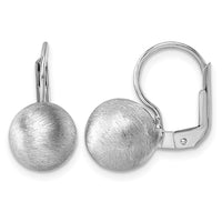 Sterling Silver Rh-plated Scratch Finish Ball Leverback Earrings