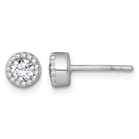 Sterling Silver RH-plated Polished Beaded 6mm CZ Stud Earrings