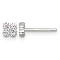 Sterling Silver Polished Textured CZ Quatrefoil Post Earrings