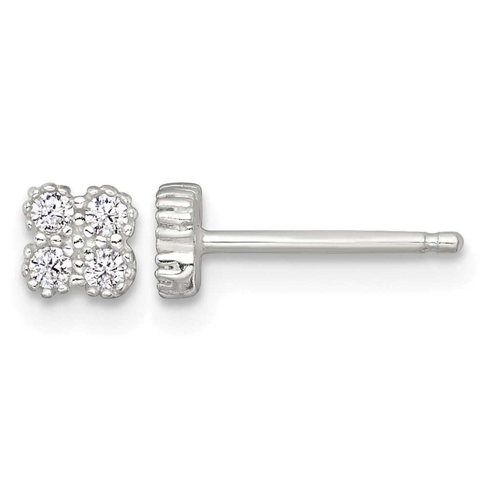 Sterling Silver Polished Textured CZ Quatrefoil Post Earrings