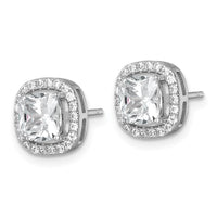 Sterling Silver Rh-pltd Polished 10mm Cushion Halo CZ Post Earrings