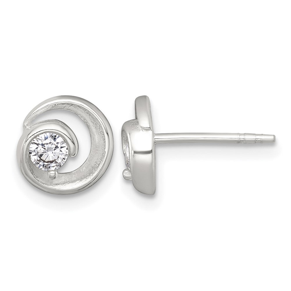 Sterling Silver Polished CZ Circle Post Earrings